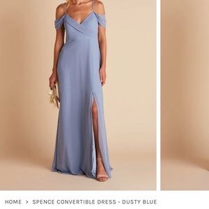 Birdy Grey Dusty Blue Convertible Off-Shoulder Maxi Dress
